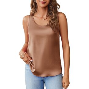 Zeagoo Silk Satin Tank Tops for Women Scoop Neck Sleeveless Camisole Tops 2024 Summer Basic Blouses