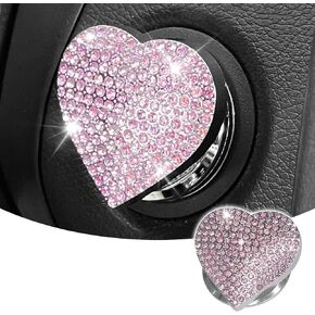 Car Push Start Button Cover Bling Heart Shape Engine Start Button Cover, Diamond Ring Push Start Button Cover Sticker for Women Girls, Rhinestone Ignition Button Decal Crystal Decor (Pink)