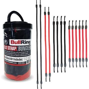 BullRing USA Flat Strap Bungee Cords 14pc Kit for Truck Bed, Trailer, UTV, RV, Motorcycle, Boat - Multiple Multi-Use Lengths, High-Strength Weatherproof Elastic
