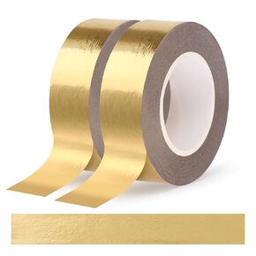 2 Rolls Gold Washi Tape 0.59In × 130Ft (Total 40m) Solid Foil Gold Tape Low Adhesion Masking Decorative Tape, Shiny Metallic Tape for Wall Decoration Mirror Crafts Gift Wrapping