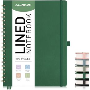 AHGXG Lined Spiral Journal Notebook for Women, Hardcover Leather Spiral Notebook College Ruled A5 5.7" X 8.3", 140 Numbered Pages, Meeting Notebook for Work, School Office Supplies, Sage Green