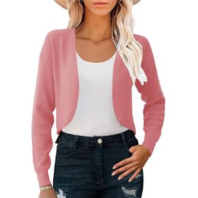 كارديجان بوليرو نسائي قصير من IECCP يتجاهل خريف الموضة العصرية بأكمام طويلة وسترات محبوكة مفتوحة من الأمام in Kuwait