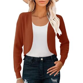 IECCP Womens Cropped Cardigan Bolero Shrugs Fall Fashion Trendy Long Sleeve Open Front Knitted Sweaters
