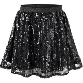 Rolanko Girls Sequin Skirt Elastic Waist Glitter Sparkly Skort with Lining Twirling Shiny Skirts for Kids Dance Party 5-12Y