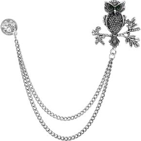 Vintage Owl Long Chain Brooch, Lapel Pin, Suit Chain for Gift Man and Boyfriend