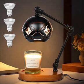 Candle Warmer Lamp with Timer,Adjustable Electric Candle Warmer Light for Bedroom, Dimmable Wax Melts Warmer for Candle Jars, Home Decor Beside Lamp Gifts with 3 Bulbs (Amber)