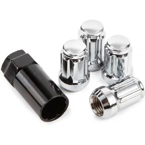 JiiinMiiin M12x1.5 Wheel Locks Chrome with Key, 12x1.5 Wheel Locks 1.37 inch Length with 1 Key 60 Degree Conical/Cone Bulge Seat Closed End 4PCS