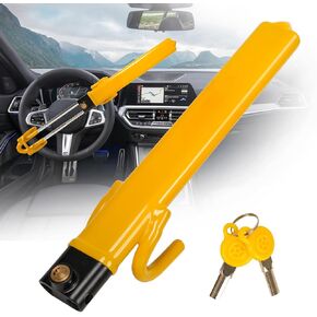 Steering Wheel Lock Anti-Theft Device Adjustable Length Clamp Double Hook Locks, Security Steering Wheel Lock with 2 Keys for Cars, Suvs, Vans and Trucks (Yellow)