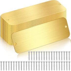 24 Pcs Name Plates Laser Engraved Brushed Solid Metal Plate Personalized Plaque Blank Name Tag Frame Name Label with Adhesive Backing and Screws for DIY(Gold,Notched Corner)