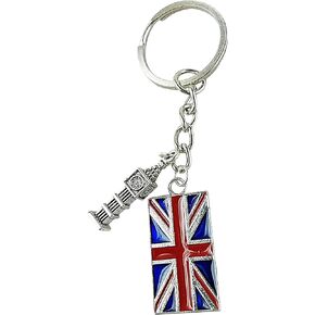 Art Attack British Flag Keychain, Big Ben Clock Tower Pendant Charm, Great Britain England London UK Union Jack English United Kingdom (Silver)