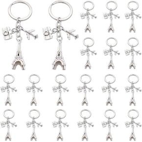iMagitek 25 Pack Eiffel Tower Keychains Travel Adventure Airplane Camera Keyrings French Souvenirs Retro Adornment Gift for Friends Family