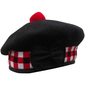 Scottish Black Balmoral plain & Dice Hat With Red Pompom on Top
