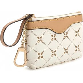 Leather Coin Purse with Key Chain - Small Change Purse Keychain Card Holder Keychain Pouch Small Keychain Wallet for Women (White)