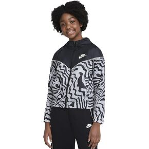 Nike Sportswear Windrunner Older Kids' (Girls') Printed Jacket (US, Alpha, Large, Regular, Black/Coconut Milk)