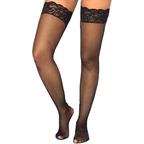 Fishnet Thigh High Stockings Black Lace Top Stocking Over Knee Bow Socks Rave Costume Accessory for Women