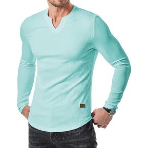 JMIERR Mens Long Sleeve Muscle T Shirts Casual V-Neck Longline Ribbed Tee Shirts