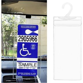 Handicap Placard Holder, Ultra Transparent Disabled Parking Placard Protector, Car Disabled Permit Protective Cover with Large Hanger, Universal Interior Car Accessories