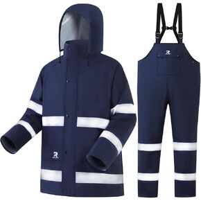 RainRider Rain Suits for Men Women Waterproof Reflective Rain Coat and Bib Pants for Safety Heavy Duty Rain Gear Fishing