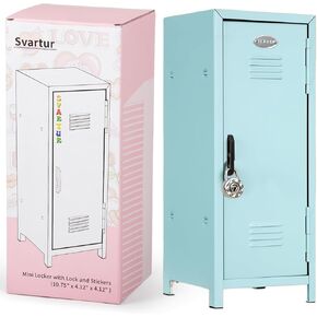 Mini Locker with Lock & Keys, Stickers, Metal Small Locker for Desktop, Girls Lockbox Desktop Storage Organizer, Money Safe and Cash Lock Box for Girls Safe, Pink