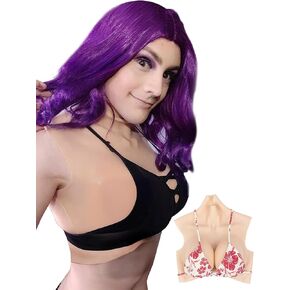 Silicone Breast Forms Breastplate Fake Breast Cotton Silicone Filled High Collar Style B-G Cup For Drag Queen Cosplay
