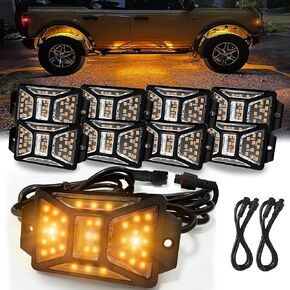 12 Pods White Rock Lights with 2 Pack Connectors Extension Wires,IP Waterproof Rock Lights Compatible with Trucks Jeep UTV SUV ATV Boat Golf Cart, High Bright Underglow Car Kits, Led Rock Lights
