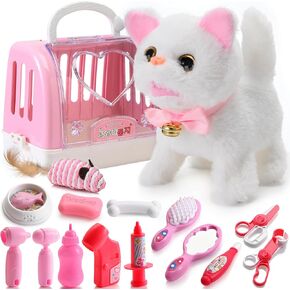 WorWoder Plush Electronic Interactive Cats That Move and Meow Walking Wagging Lifelike Stuffed Kitten Toy pet for Girls Kid with 15PC Parts(Yellow)