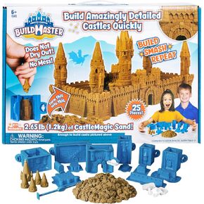 Create A Castle Sandcastle Kit, Beach Toys for Kids 3-10 and Toddlers Ages 2-5 - Split Apart Sand Buckets, Towers, Building Tools and Mesh Storage Backpack for Sandbox or Snow - Deluxe Blue