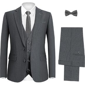 Happy Dolphin Boys Suit 5 Pieces Kids Suit Boy Wedding Suit Communion Ring Bearer Suit for Boys Size 14 Tuxedos Outfit Boys' Dark Gray Suit Set Dress Clothes Teen Youth Adjustable Waist