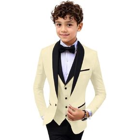 Boys 3 Pieces Suit Slim Fit Tuxedo Suit Shawl Lapel One Button Blazer Vest Pants Suit Set Formal Suits for Boy