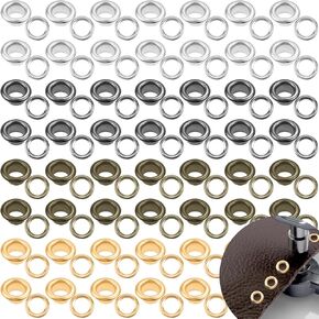 200 Sets 1/4 Inch Metal Grommet Eyelets with Washers, 6mm Hole Self Backing Eyelet Metal Grommet Kit for Repair Leather Canvas Fabric Curtain Clothes Shoes Bag