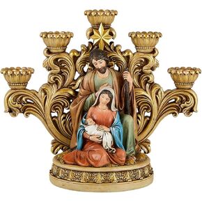 Resin Nativity Star Advent Candleholder, Holy Family Religious Christmas Figurine for Indoor, Christmas Decorations for Home, 10.25 Inch