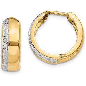 14K Solid Yellow Gold Hinged Round Huggie Small Hoop Earrings