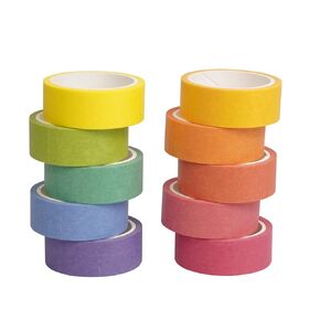 10 Rolls Washi Tape Set, Rainbow Washi Tape Colorful Masking Tape 15mm Wide, Decorative Tape for Bullet Journal, Book, Planner, Scrapbooking, DIY Arts Crafts