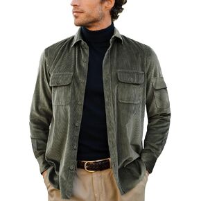 Men's Corduroy Shirt Fall Button Down Shirts Long Sleeve Jackets Casual Shacket with Flap Pockets
