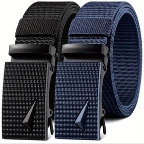 Generic Men's Durable Canvas Belt with Easy-Click Automatic Buckle - Stylish, Adjustable Fit for Jeans and Casual Wear