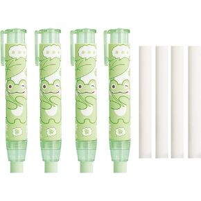 4 Pcs Cute Retractable Eraser Cartoon Frog Eraser Pen-Style Eraser with Refills Erasers for School Kids Boy Girl Women Erasers (4Pcs Frog)