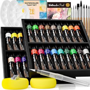 Nicpro Watercolor Tubes Set, 36 Colors Water Color Paint Set with 25 Watercolor Paper, 8 Squirrel Paint Brushes, Palettes, Watercolor Pen, Pencil, Art Painting Supplies For Adult Kids Artist Beginner