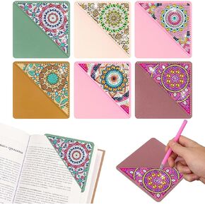 6 Pcs Diamond Painting Bookmarks, Diamond Art Bookmarks for Book Lovers, Mandala Diamond Art Kits for Adults, Crafts Triangle Making Corner Bookmark Kits