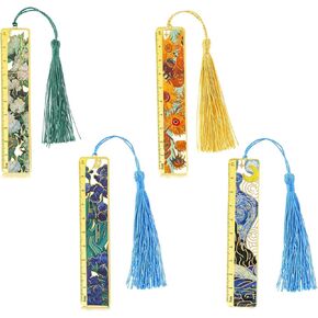 4 Pieces Book Marks for Reading Women Men, Bookmarks for Book Lovers Gifts, Durable Metal Retro Book Mark with Tassels and Rulers, Bookmarks Page Holder Accessories for Teacher Teen Writers Readers