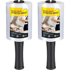 Clear Plastic Wrap For Moving - Industrial Packing Wrap Plastic Roll 80 Gauge 5.1" x1000ft Stretch Wrap For Moving With Plastic Handle, Durable Self-Adhering Packing, Heavy Duty Shrink Wrap Pack of 2