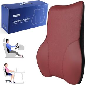 Soft Lumbar Support Pillow for Car Seat and Office Chair Back Support Pillow Momery Foam Back Cushion for Pain Relief Improve Posture (Leather-Beige)