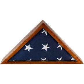 SYII Flag Case for American Veteran Flag, with Cotton American Flag 5x9.5, Wall Mounted Burial Flag Frame, Flag Shadow Box to Display Folded Flag, Display Case for Burial Flag to Display Folded Flag