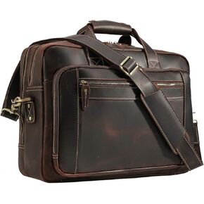 Vintage Full Grain Leather Briefcase for Men Fits 17" Laptop Business Travel Messenger Crossbody Shoulder Bags