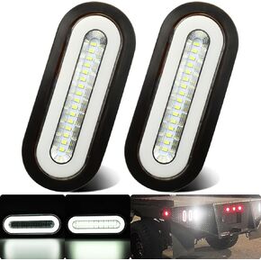 2Pcs 6" inch Oval LED Trailer Boat Halo Reverse Back Up Tail Lights White 52 LEDs w/Rubber Grommet Sealed Waterproof IP67 for Truck/RV/Van, DC 12V