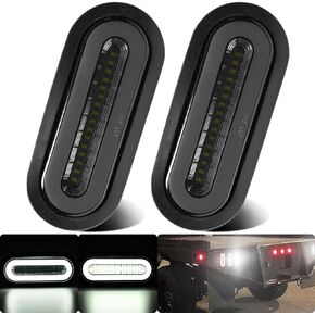 2Pcs 6" inch Smoked Lens Oval White 52 LEDs Trailer Boat Halo Reverse Back up Tail Lights w/Rubber Grommet, Sealed Submersible IP67 for Truck/RV/Van, DC 12V