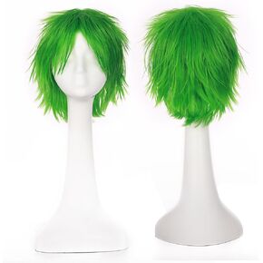 Short Fluffy Anime Wigs for Women Men 21 colors Spiky Unisex Comic Wigs with Oblique Bangs for Halloween Cosplay Costume Party(Dark Orange)