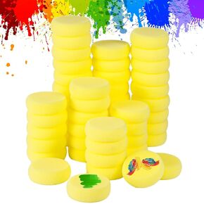100 Pcs Yellow Pottery Sponges - 3" Round Watercolor Synthetic Sponges, Soft Clay Pottery Sponges for Painting, Small Art Sponges for Crafts, Face Painting, Clay