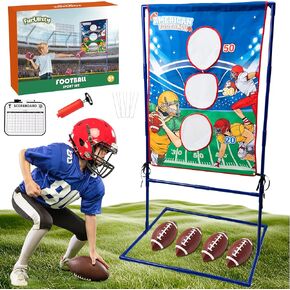 Football Toss Target Game - Inflatable Footballs Throwing Game Sport Toy Gift, Football Passing Game with 39.3 X 27.5 Inch Target Goal Football Target Practice for Kids Backyard Family