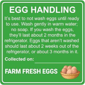 Farm Fresh Egg Handling Instruction Sticker, 2 inch, 300pcs, Kraft Paper, Brown, Removable, Easy to Write