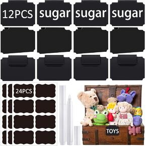 12 قطعة من ملصقات السلة مع 24 ملصقًا من مادة PVC و2 علامات طباشير بيضاء، ملصقات بلاستيكية قابلة للمسح وقابلة للإزالة ومشبك على ملصقات السبورة للألعاب وصناديق تخزين قماش مخزن المطبخ in Kuwait